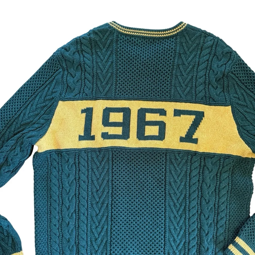 Polo Ralph Lauren Logo Aran Jumper Cotton Striped Sweater Men’s XL Quiet Luxury